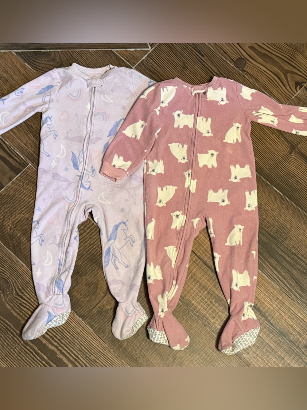 Toddler girls' Footed One-Piece Sleepers - Pink Bear & Lavender Unicorn